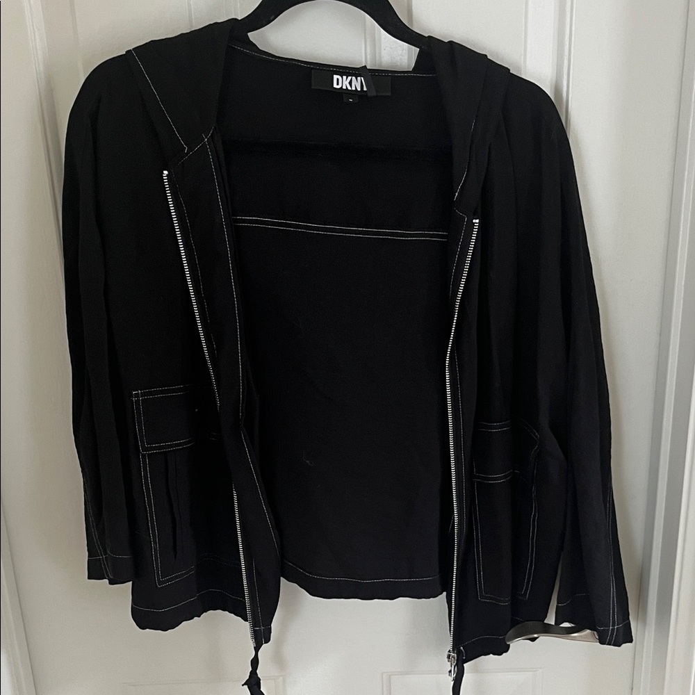 DKNY Women's Black Utility Jacket with Hood
